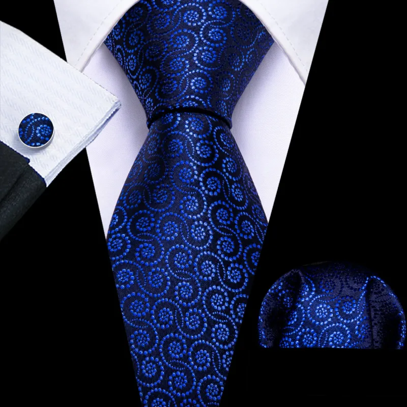 Barry. Wang Novetly Navy Blue Silk Necktie Pocket Square Cufflinks Set sold by Barrywang