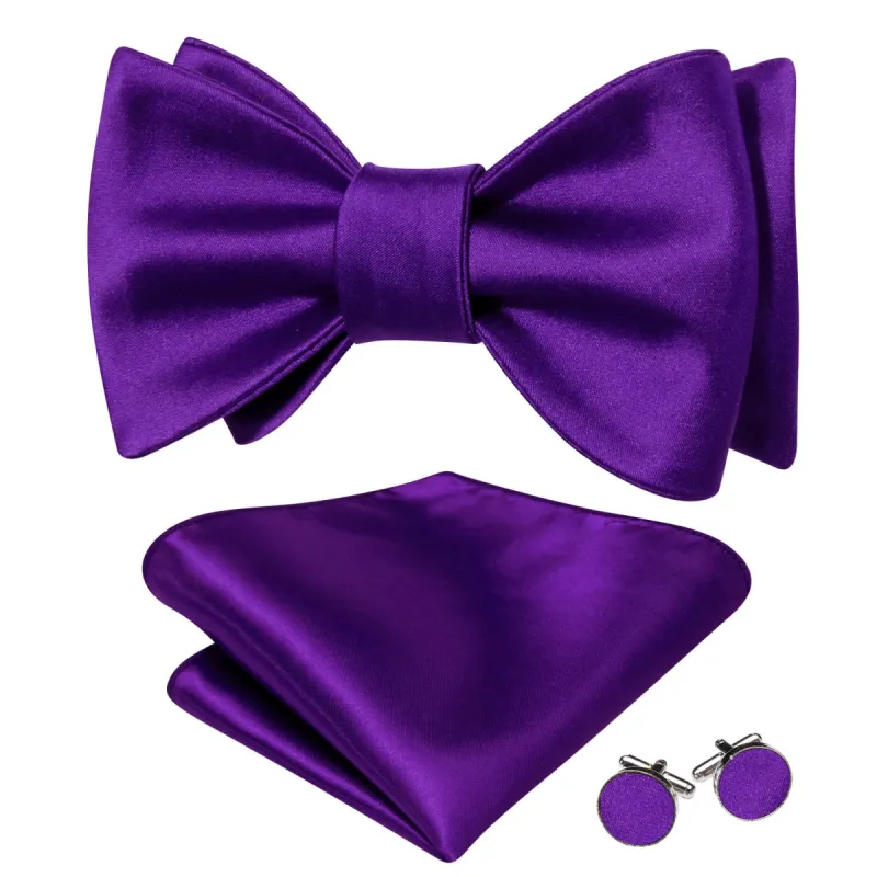 Barry Wang Dark Purple Tie Men's Self-Tied Bowtie Hanky Cufflinks Set sold by Barrywang