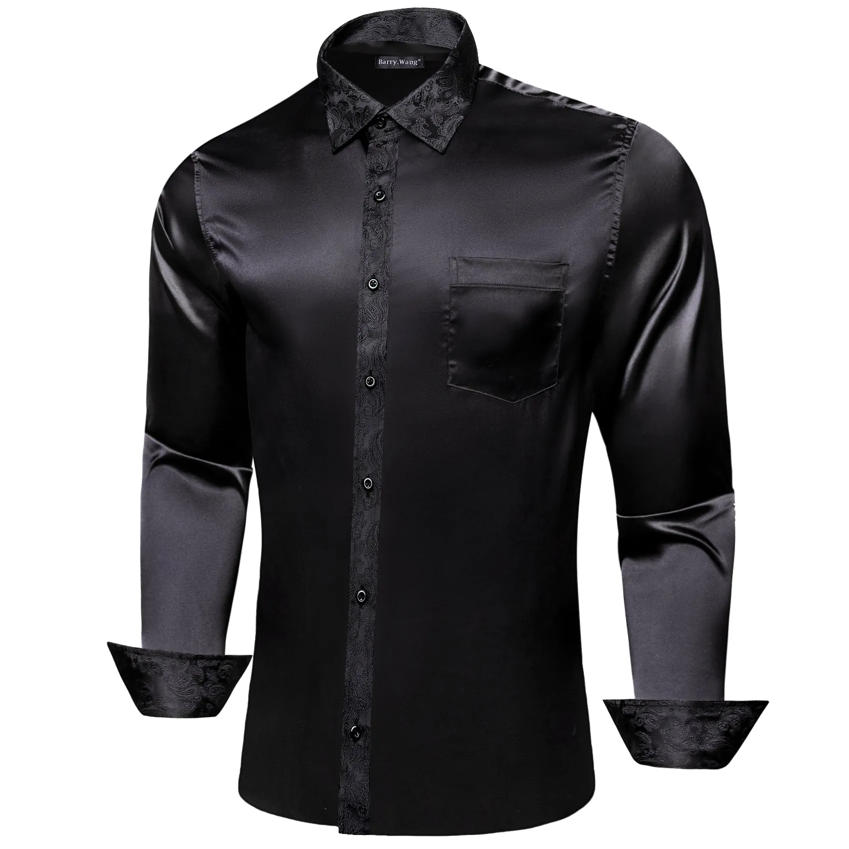Barry.wang Black Solid Men's Shirt sold by Barrywang product image thumbnail 2