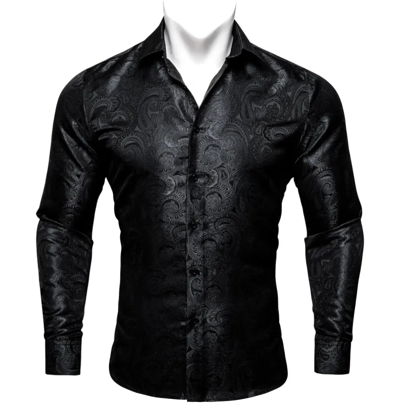 Barry. Wang Button Up Shirts Black Paisley Silk Mens Dress Shirt sold by Barrywang
