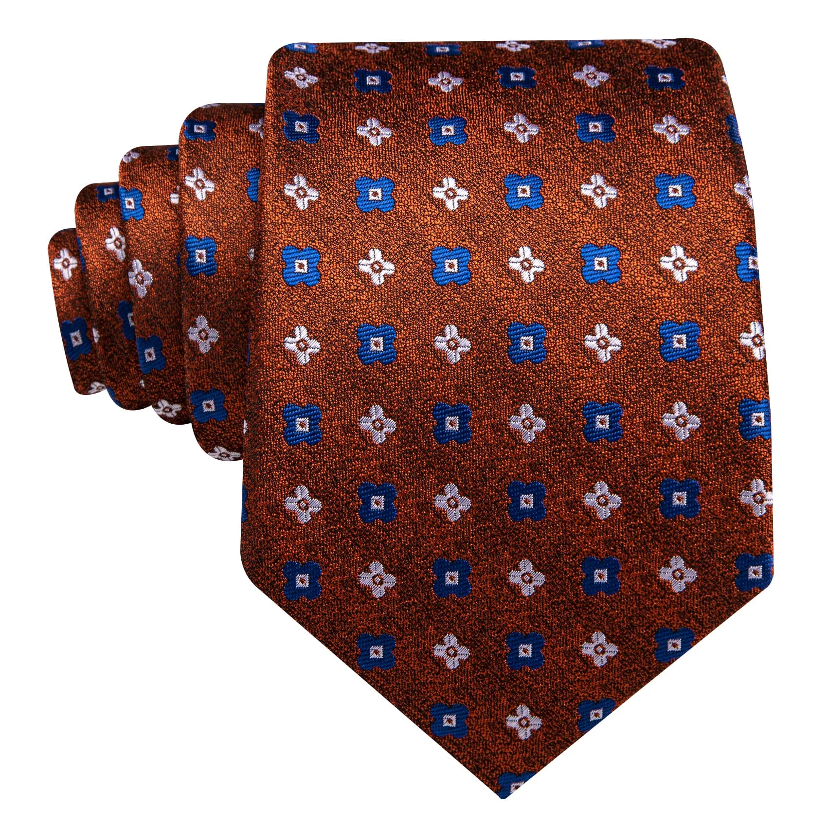 Barry. Wang Tie Brown Jacquard White Blue Floral Necktie Hanky Cufflinks Set sold by Barrywang product image thumbnail 3