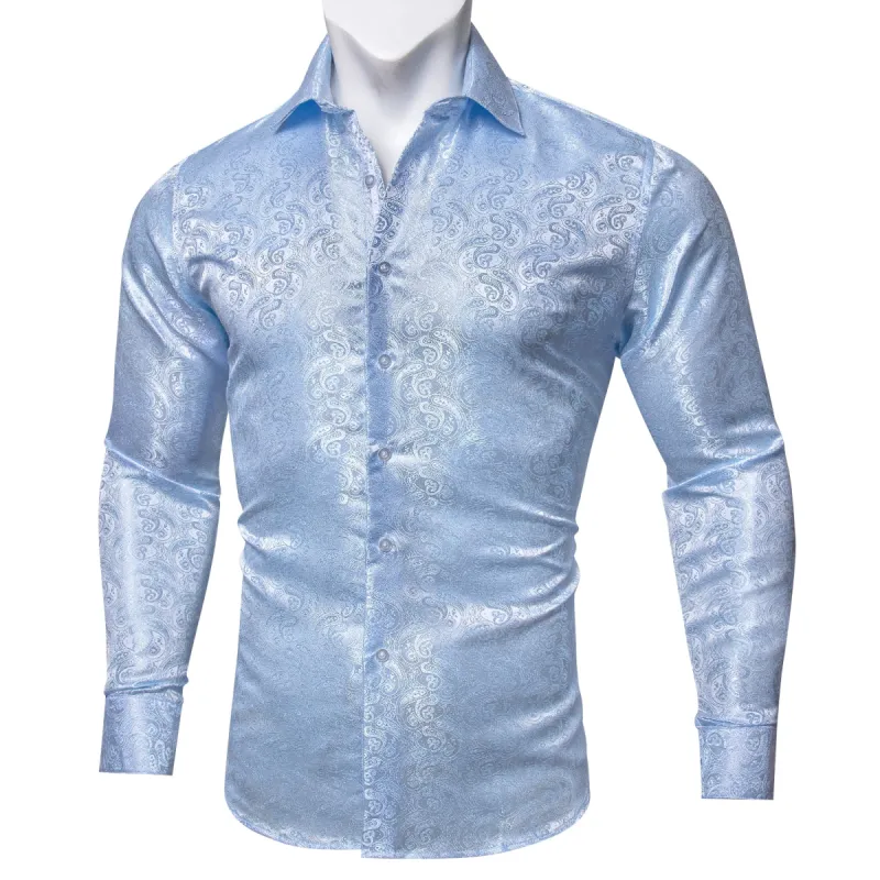 Barry Wang Mens Paisley Dress Shirt Sky Blue Paisley Button Up Shirt sold by Barrywang