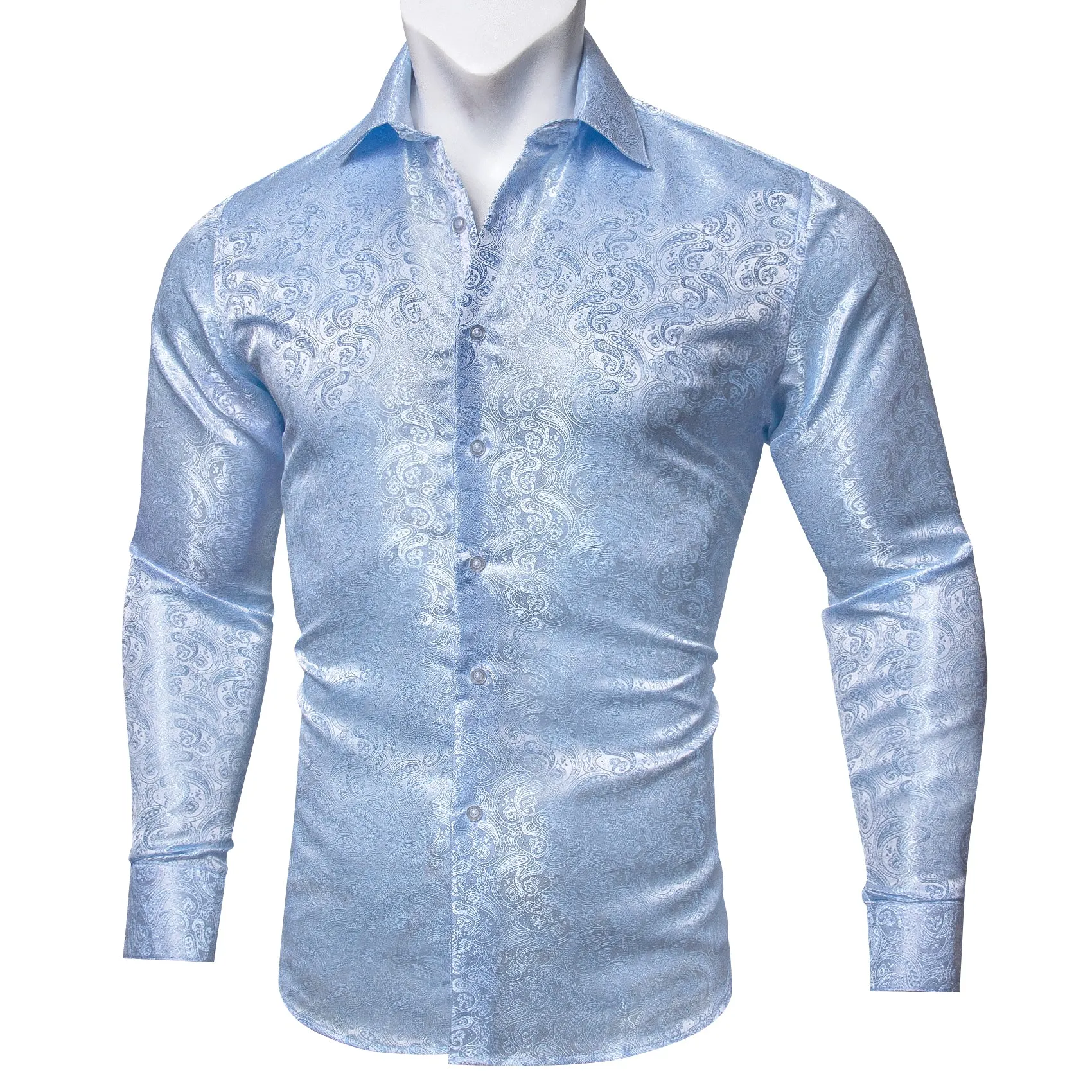 Barry Wang Mens Paisley Dress Shirt Sky Blue Paisley Button Up Shirt sold by Barrywang