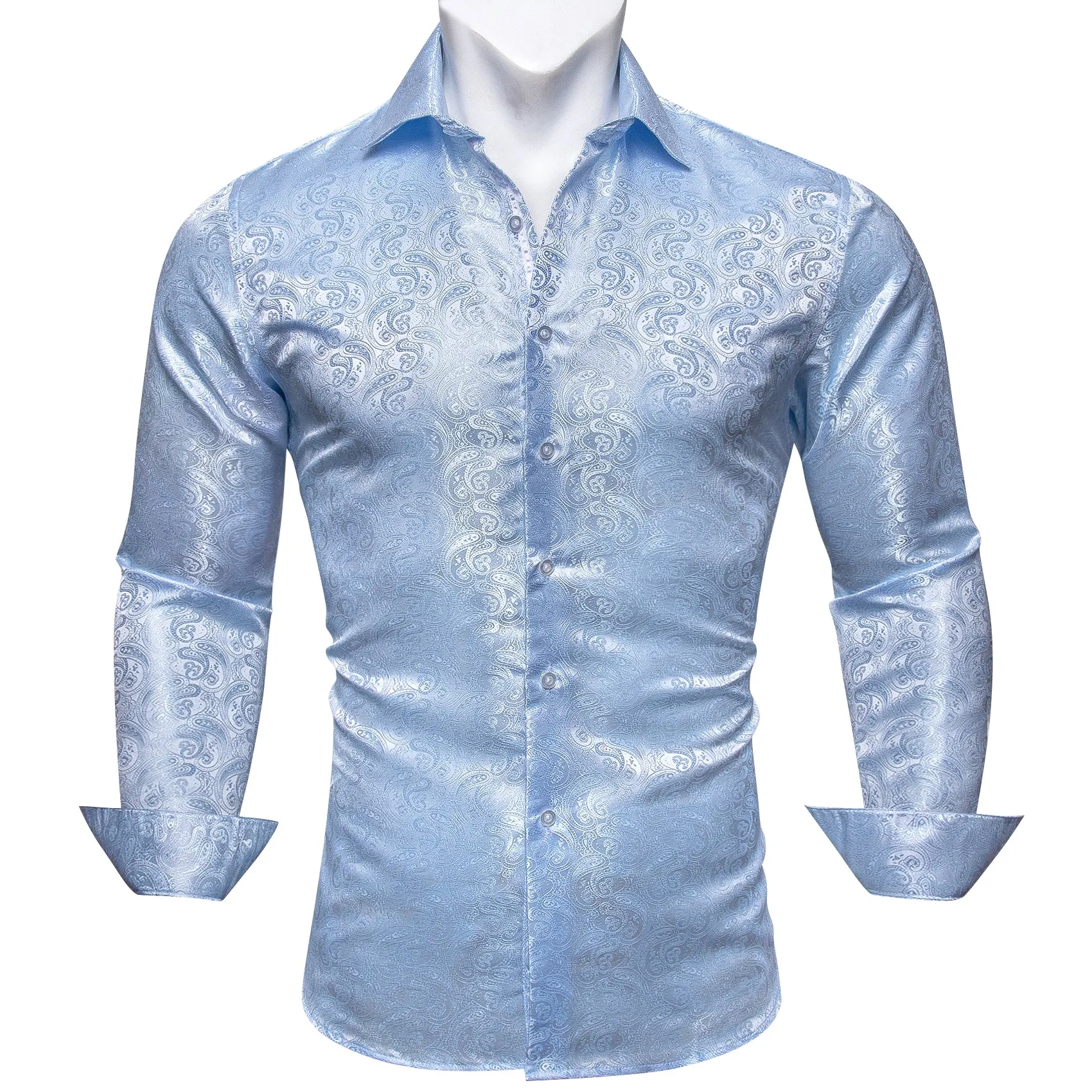 Barry Wang Mens Paisley Dress Shirt Sky Blue Paisley Button Up Shirt sold by Barrywang product image thumbnail 3
