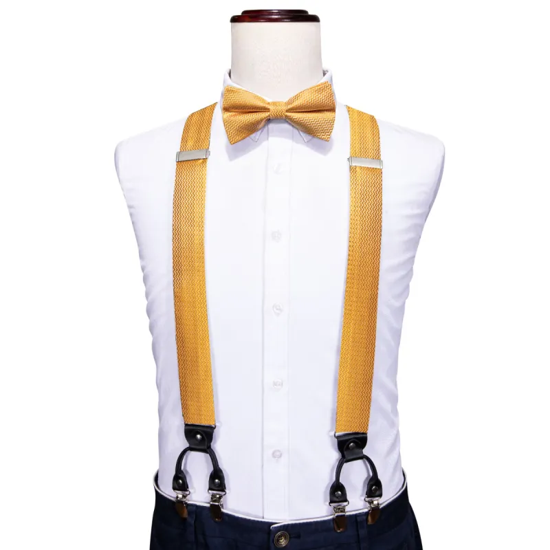 Barry.wang Yellow Bow Tie Solid Y Back Adjustable Bow Tie Suspenders Set Classic sold by Barrywang