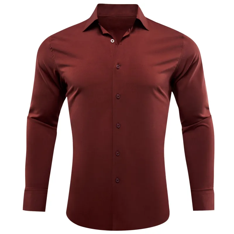 Barry.wang Maroon Solid Silk Shirt sold by Barrywang