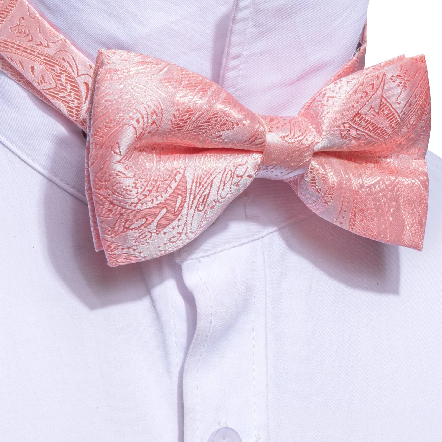 Pink Paisley Pre Tied Bow Tie Hanky Cufflinks Set sold by Barrywang product image thumbnail 5