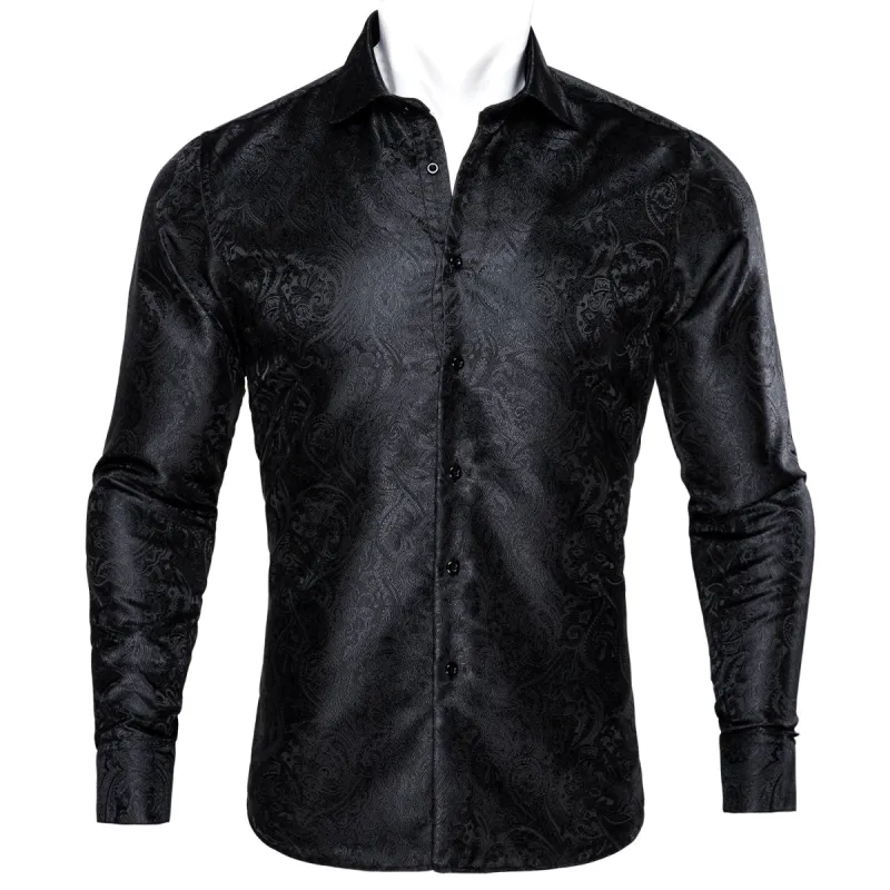 Barry. Wang Black Floral Silk Men's Shirt sold by Barrywang