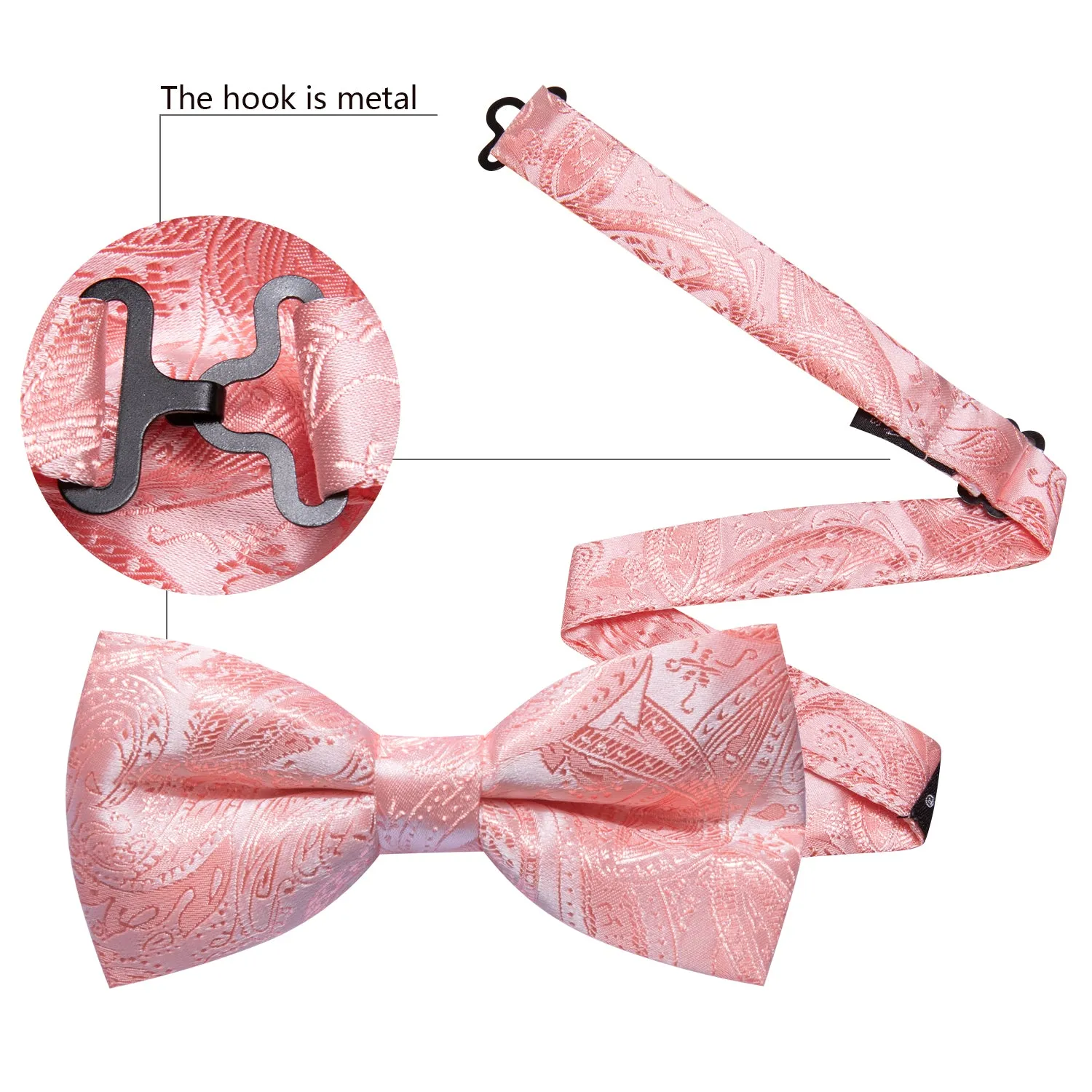 Pink Paisley Pre Tied Bow Tie Hanky Cufflinks Set sold by Barrywang product image thumbnail 3