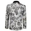 Men's Dress Party White Green Floral Suit Jacket Slim One Button Stylish Blazer sold by Barrywang