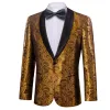 Men's Dress Party Brown Gold Floral Suit Jacket Slim One Button Stylish Blazer sold by Barrywang