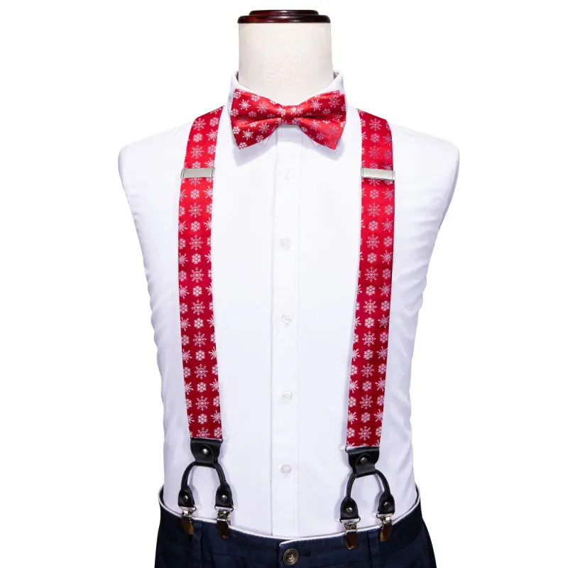 Christmas Red White Snowflake Y Back Adjustable Bow Tie Suspenders Set sold by Barrywang