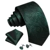 Barry Wang Green Tie Dark Olive Green Paisley Silk Tie Hanky Cufflinks Set sold by Barrywang