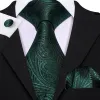 Barry Wang Green Tie Dark Olive Green Paisley Silk Tie Hanky Cufflinks Set sold by Barrywang