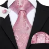 Barry Wang Wedding Tie Pink Paisley Silk Necktie Hanky Cufflinks Set sold by Barrywang