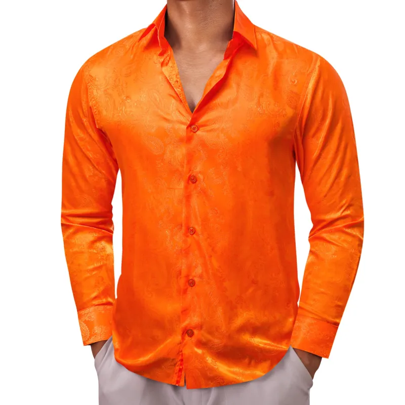 Barry Wang Button Down Shirt Bright Orange Paisley Silk Men's Shirt sold by Barrywang
