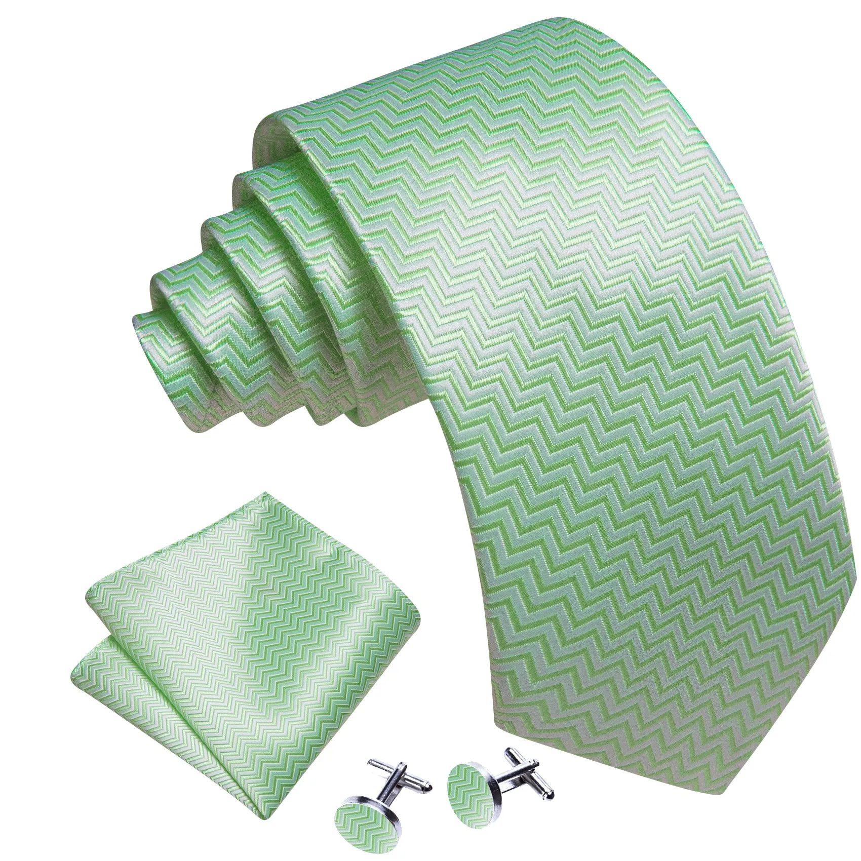 Barry Wang Turquoise Green Ripple Silk Tie Pocket Square Cufflinks Set sold by Barrywang product image thumbnail 3