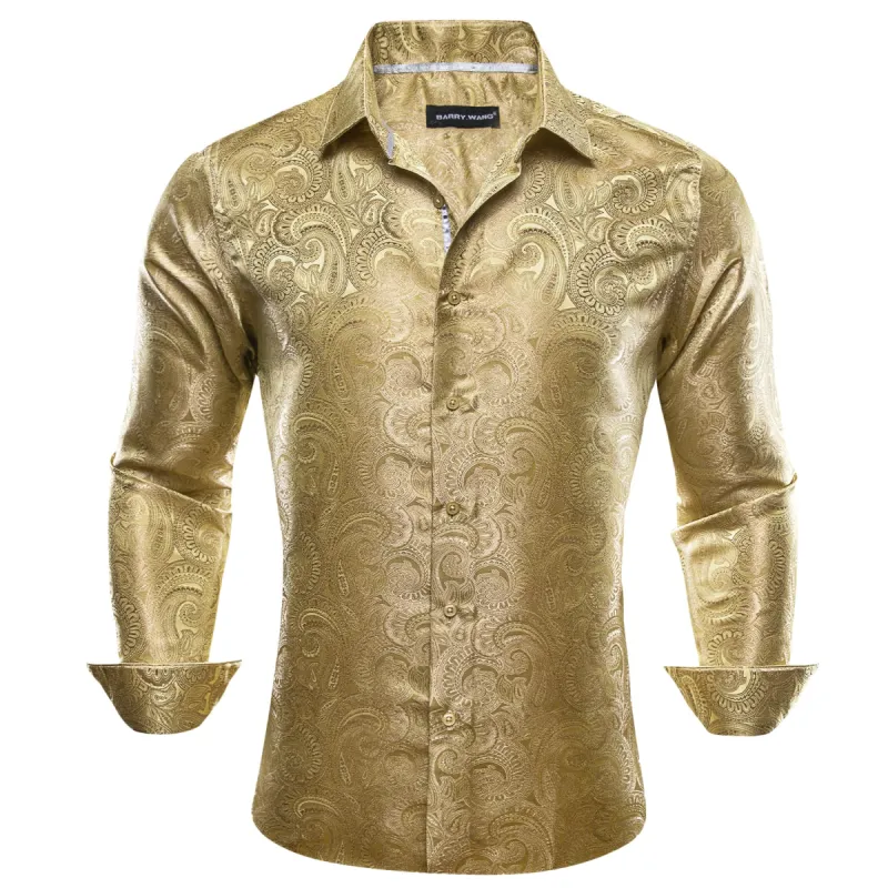 Barry Wang Men's Button Up Shirts Khaki Yellow Paisley Dress Shirt sold by Barrywang