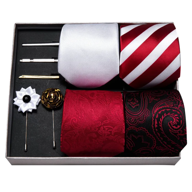 Barry. Wang Tie White Red Silk Men Wedding Tie Hanky Clip Gift Box Set sold by Barrywang