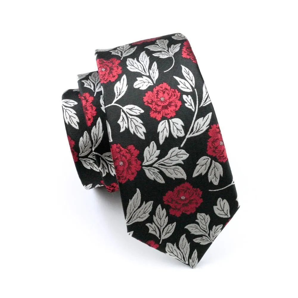 Silver Red Black Floral Men's Tie Pocket Square Cufflinks Set sold by Barrywang product image thumbnail 5