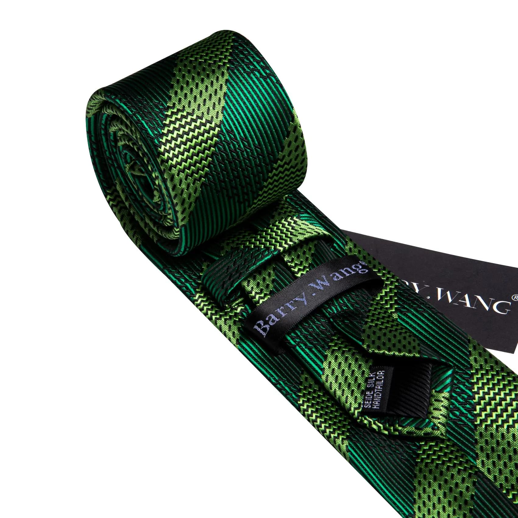 Barry Wang Dark Green Tie Chartreuse Checkered Men's Formal Ties Set sold by Barrywang product image thumbnail 4