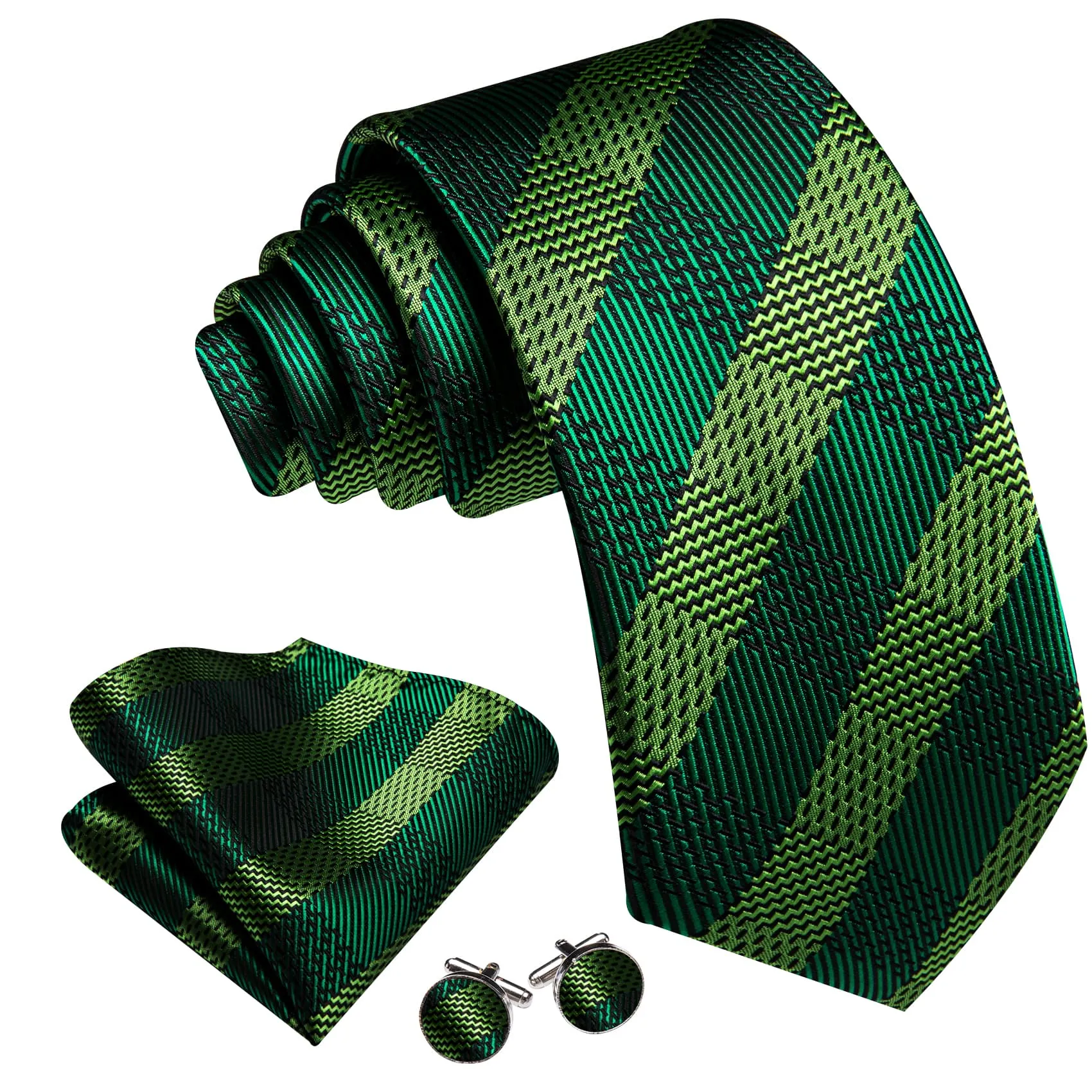 Barry Wang Dark Green Tie Chartreuse Checkered Men's Formal Ties Set sold by Barrywang product image thumbnail 2