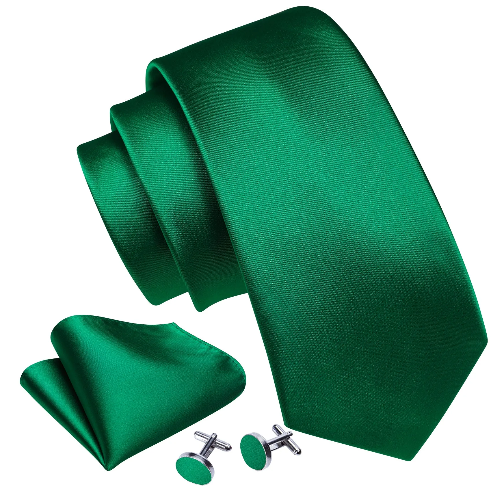 Barry Wang Emerald Green Solid Silk Tie Handkerchief Cufflinks Set For Men sold by Barrywang product image thumbnail 4