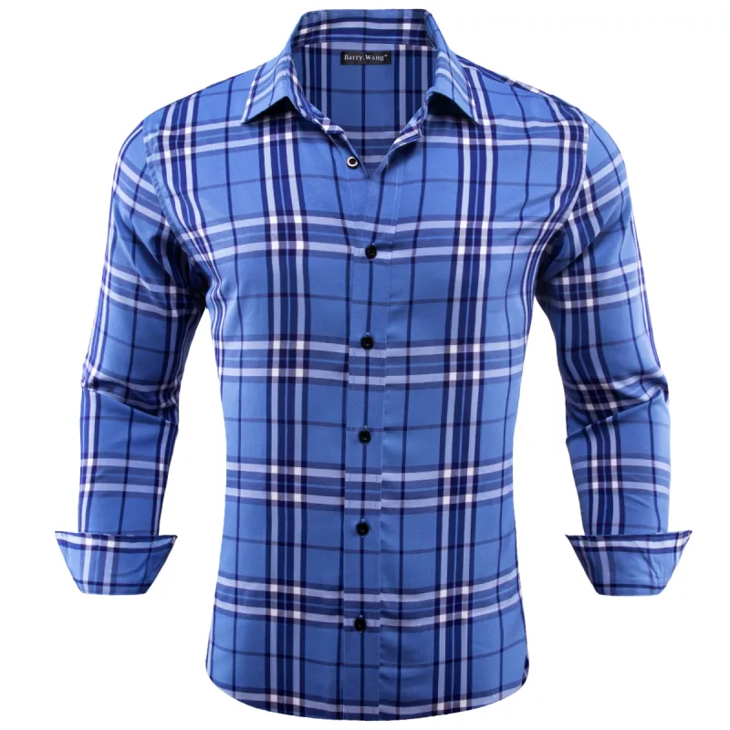 Barry.wang Bright Blue Plaid Men's Shirt sold by Barrywang