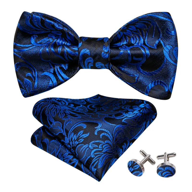Peacock Blue Paisley Bow Tie Hanky Cufflinks Set sold by Barrywang