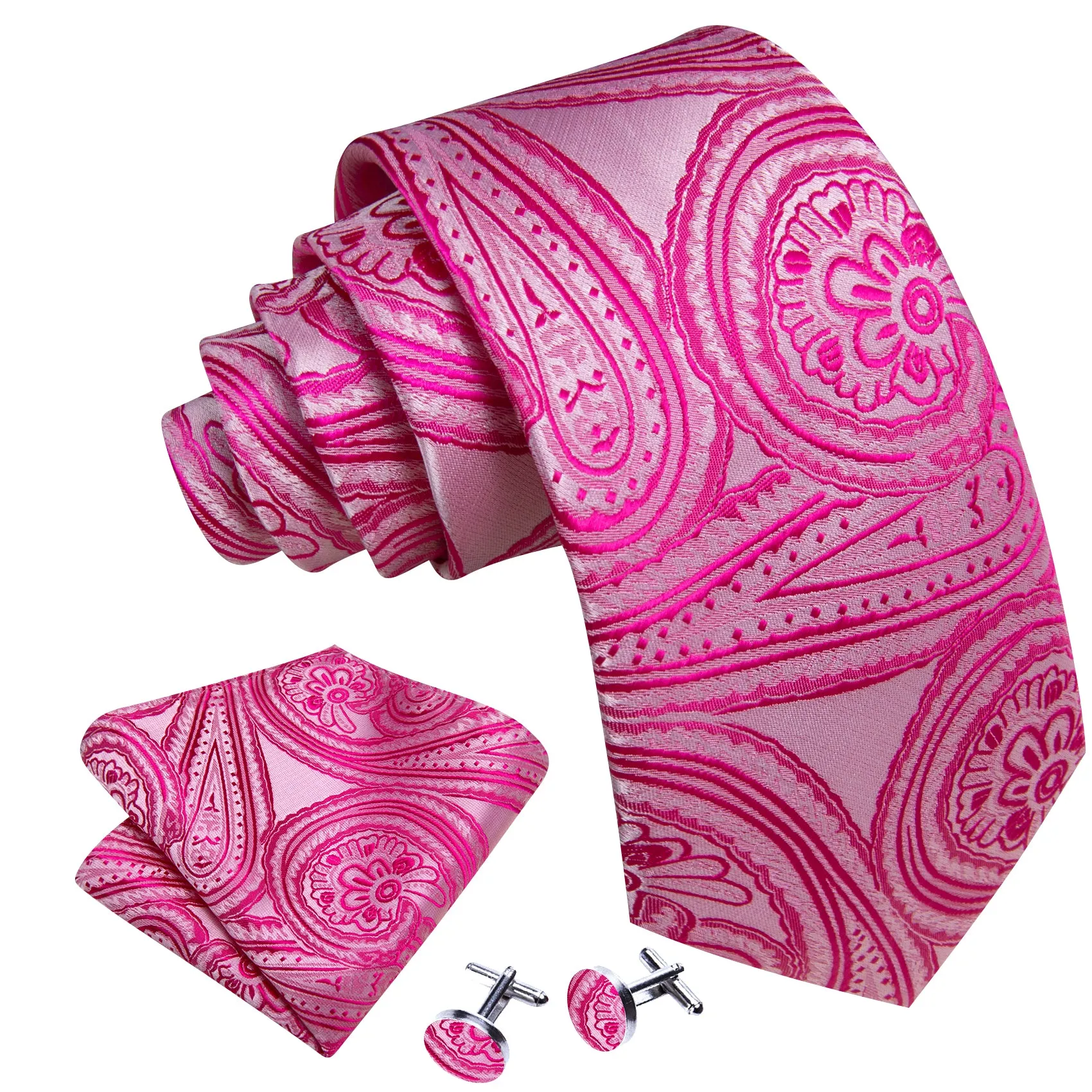 Barry. Wang Orchid Pink Tie Floral Necktie Handkerchief Cufflinks Set sold by Barrywang product image thumbnail 3