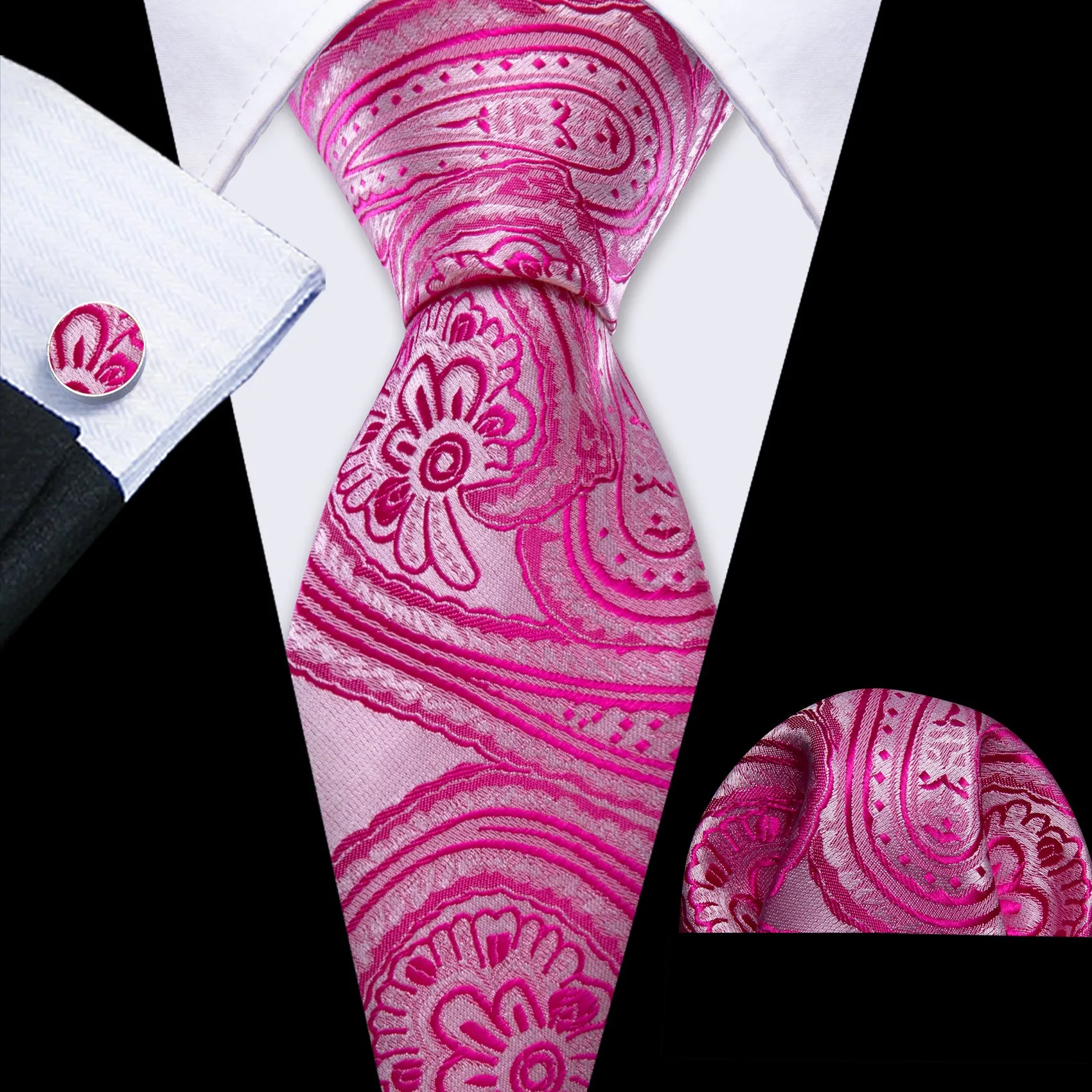 Barry. Wang Orchid Pink Tie Floral Necktie Handkerchief Cufflinks Set sold by Barrywang