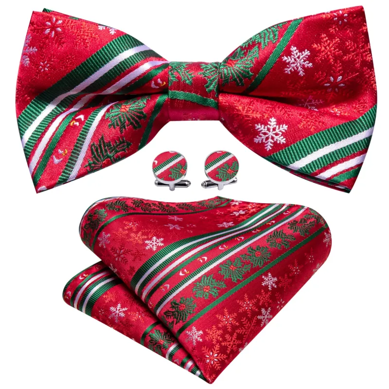 Christmas Red Green Xmas Pattern Pre Tied Bow Tie Hanky Cufflinks Set sold by Barrywang