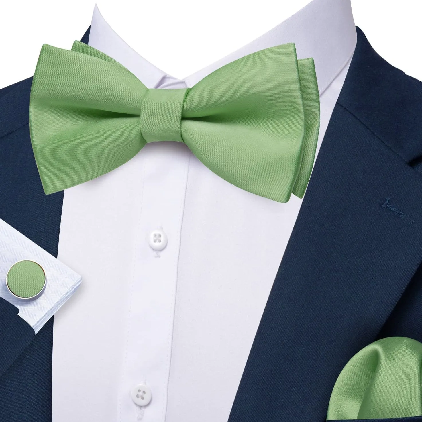 Barry. Wang Mint Green Silk Pre-Tied Men's Bow Tie Hanky Cufflinks Set sold by Barrywang