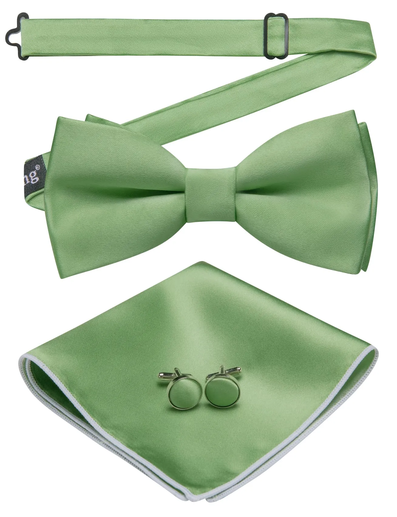 Barry. Wang Mint Green Silk Pre-Tied Men's Bow Tie Hanky Cufflinks Set sold by Barrywang product image thumbnail 3
