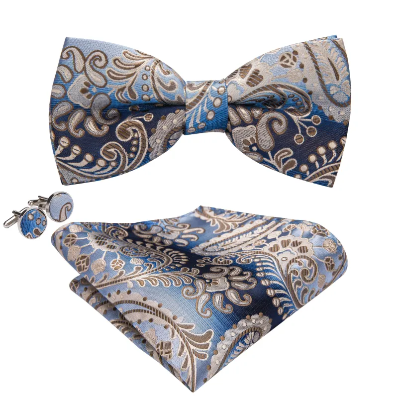 Luxury Paisley Pre-tied Bow Tie Hanky Cufflinks Set sold by Barrywang