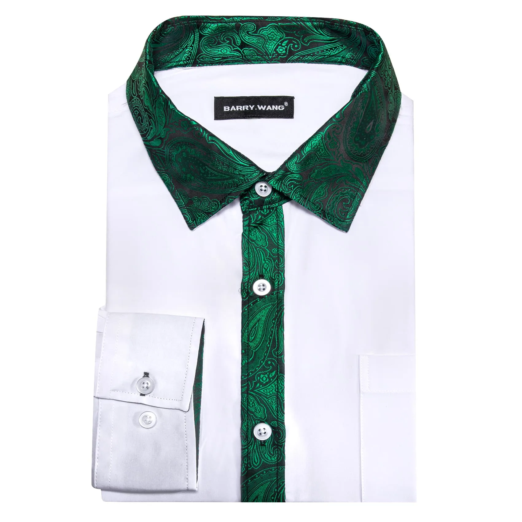 Barry. Wang White Shirt Green Paisley Cuffs Mens Silk Long Sleeve Shirt sold by Barrywang product image thumbnail 3