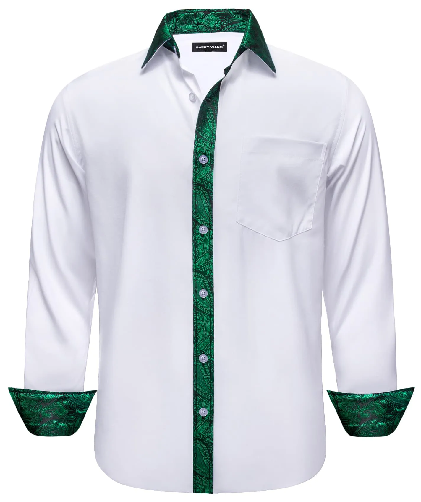 Barry. Wang White Shirt Green Paisley Cuffs Mens Silk Long Sleeve Shirt sold by Barrywang product image thumbnail 2