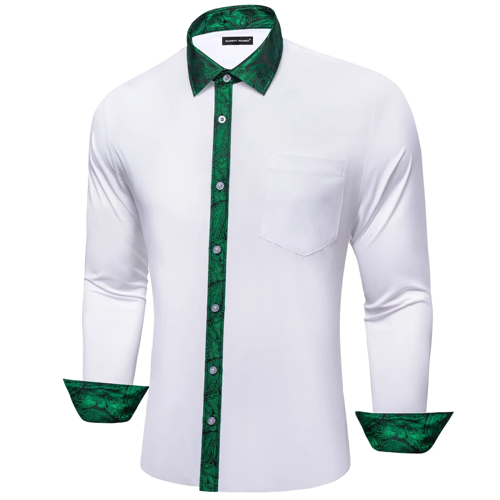 Barry. Wang White Shirt Green Paisley Cuffs Mens Silk Long Sleeve Shirt sold by Barrywang product image thumbnail 5