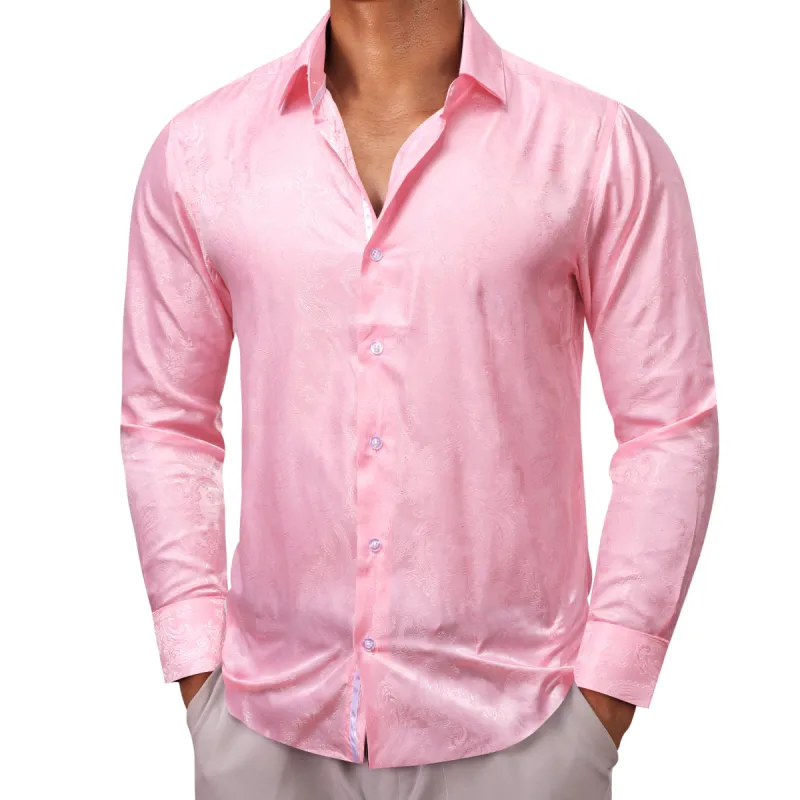 Barry Wang Light Pink Shirt Paisley Jacquard Silk Mens Button Up Shirt sold by Barrywang