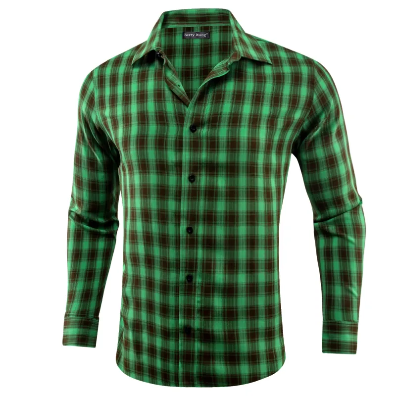 Barry.wang Green Plaid Men's Shirt sold by Barrywang