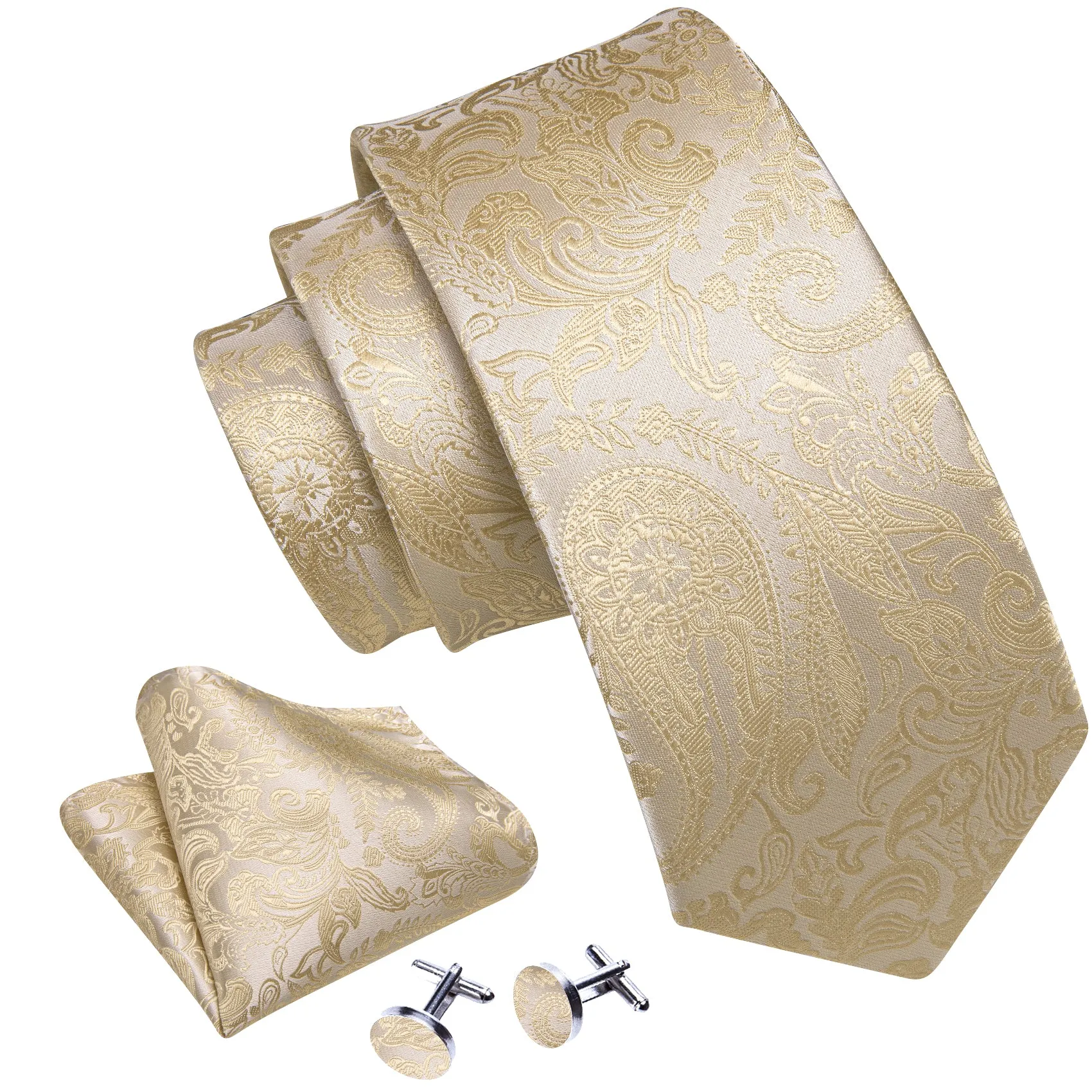 Barry Wang Papaya Whip Paisley Silk Men Tie Handkerchief Cufflinks Set sold by Barrywang product image thumbnail 2