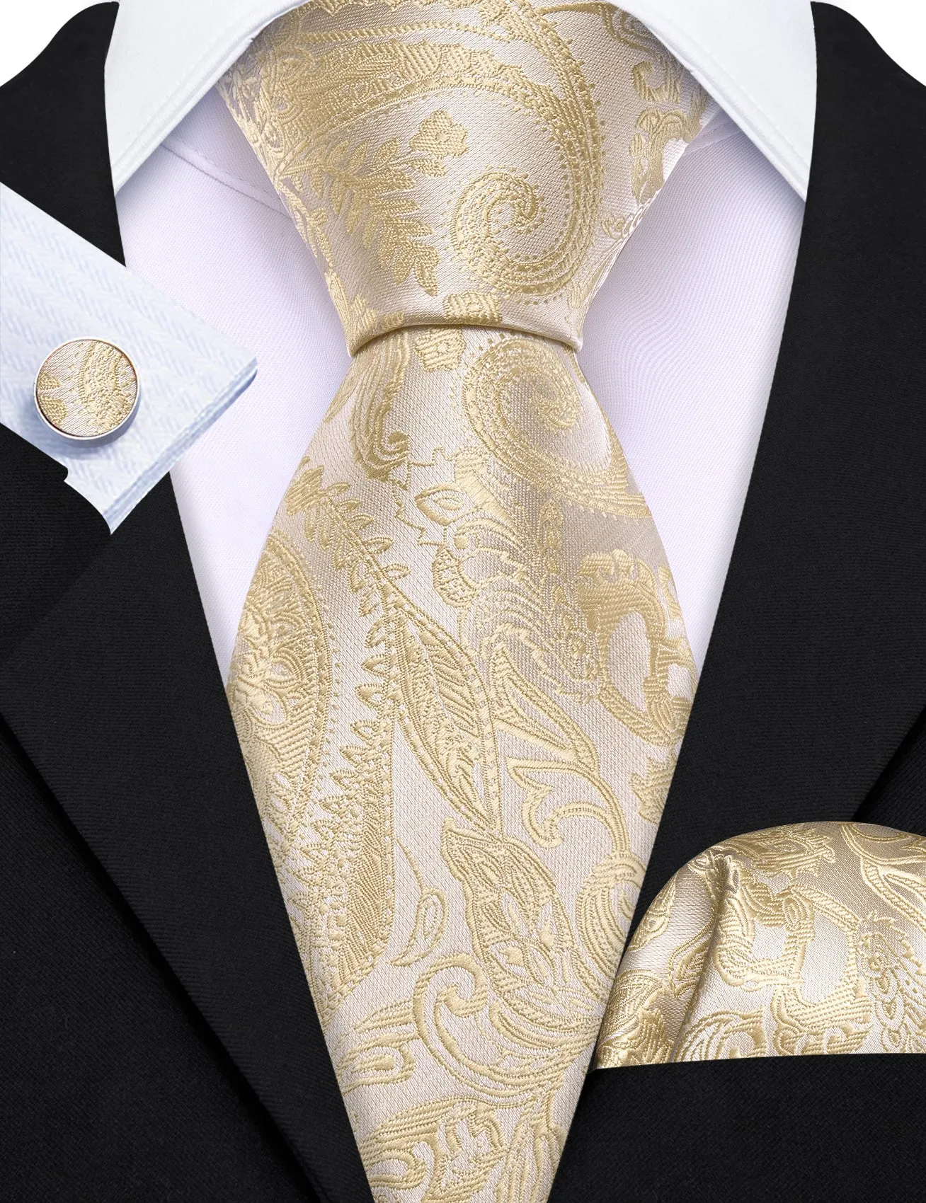 Barry Wang Papaya Whip Paisley Silk Men Tie Handkerchief Cufflinks Set sold by Barrywang product image thumbnail 5