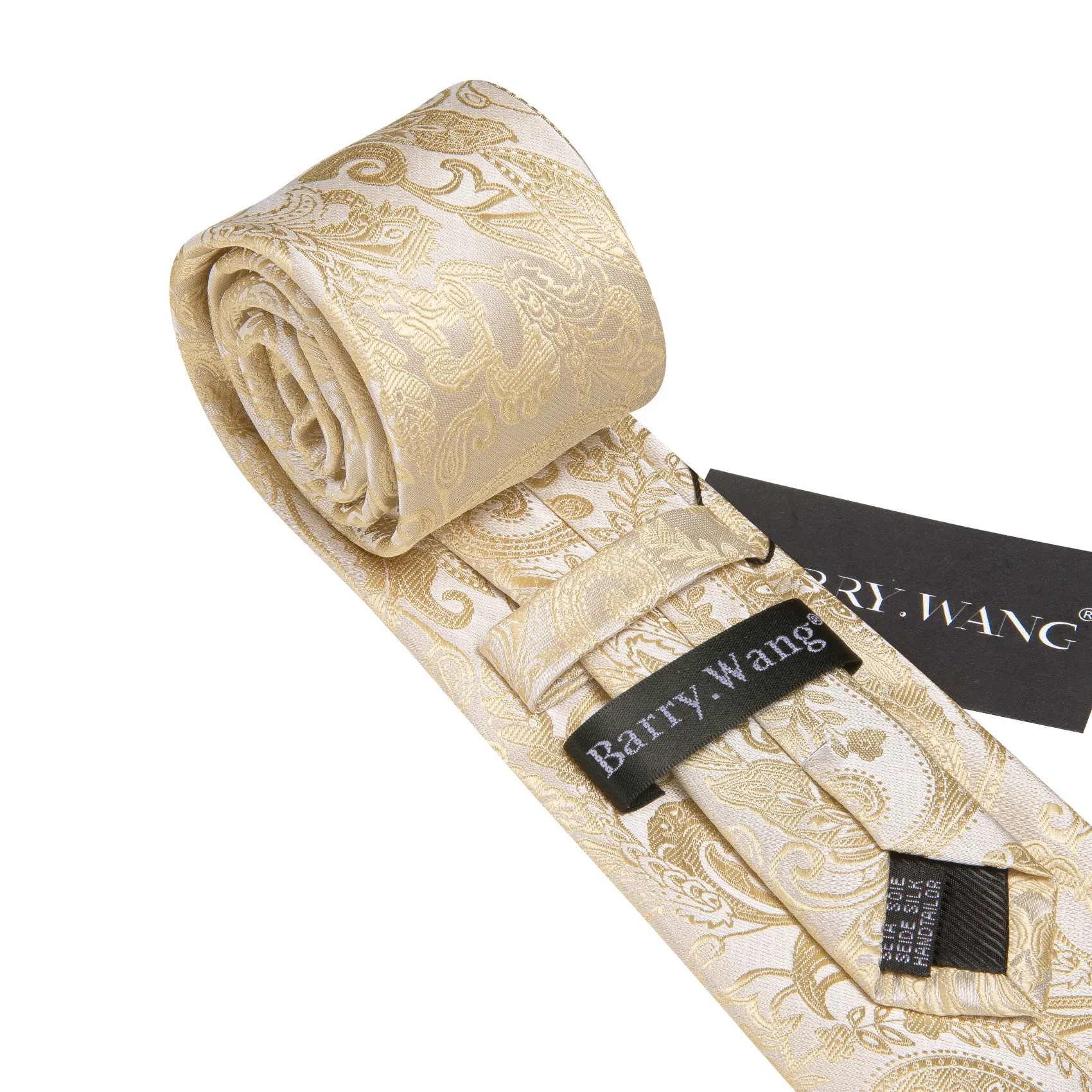 Barry Wang Papaya Whip Paisley Silk Men Tie Handkerchief Cufflinks Set sold by Barrywang product image thumbnail 4