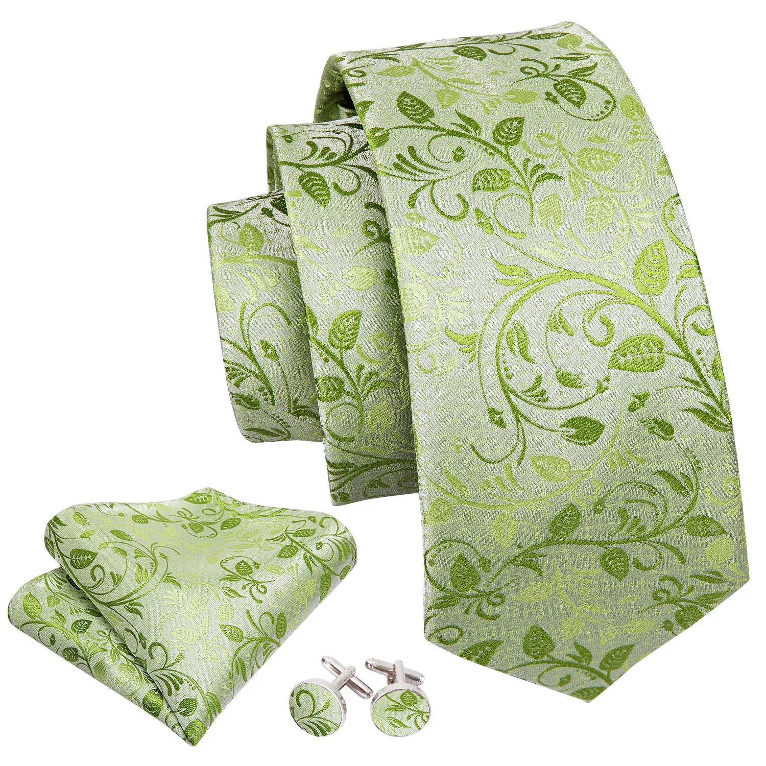 Barry. Wang Fluorescent Green Floral Tie Pocket Square Cufflinks Set sold by Barrywang product image thumbnail 5