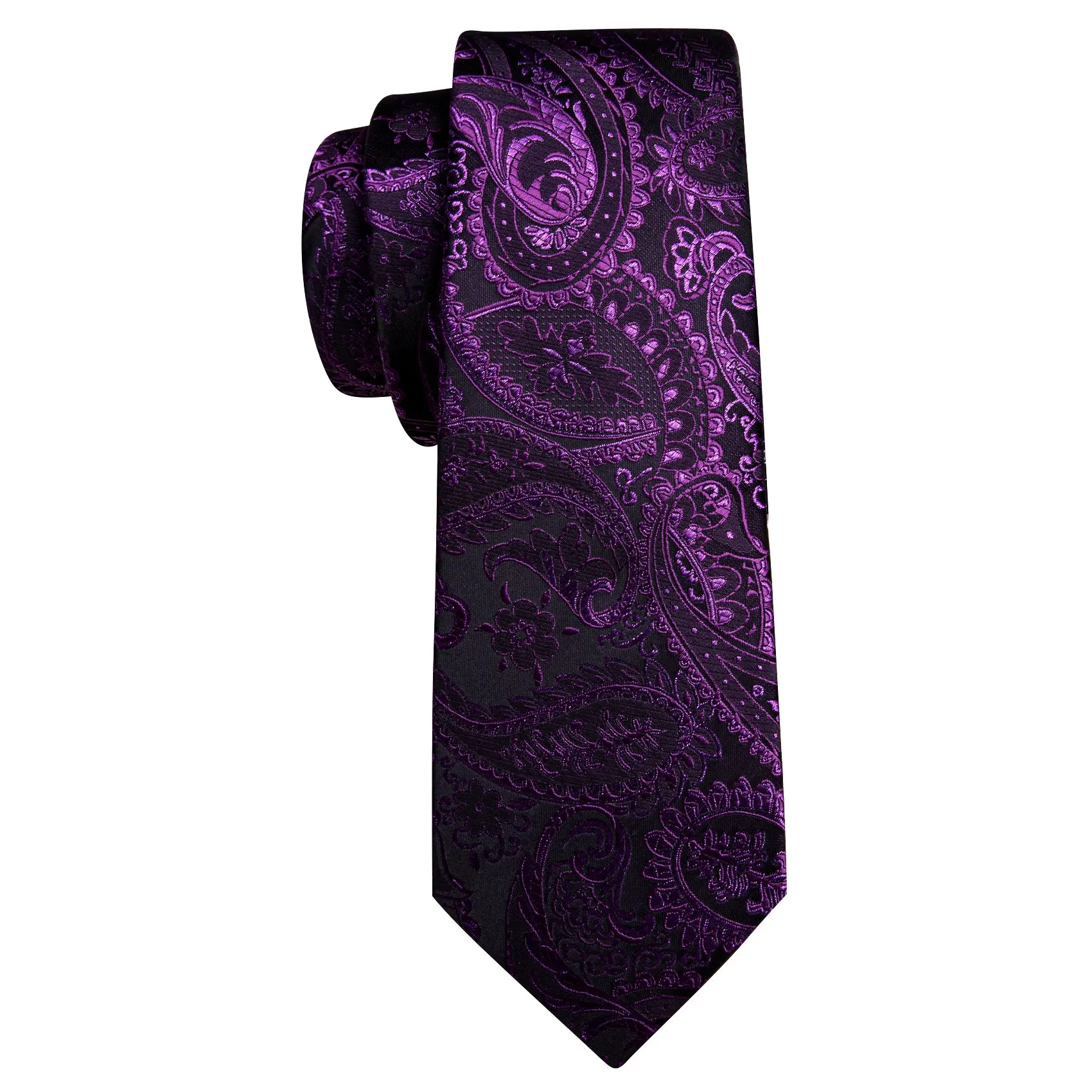 Barry Wang Mens Purple Tie Paisley Silk Tie Handkerchief Cufflinks Set sold by Barrywang product image thumbnail 4