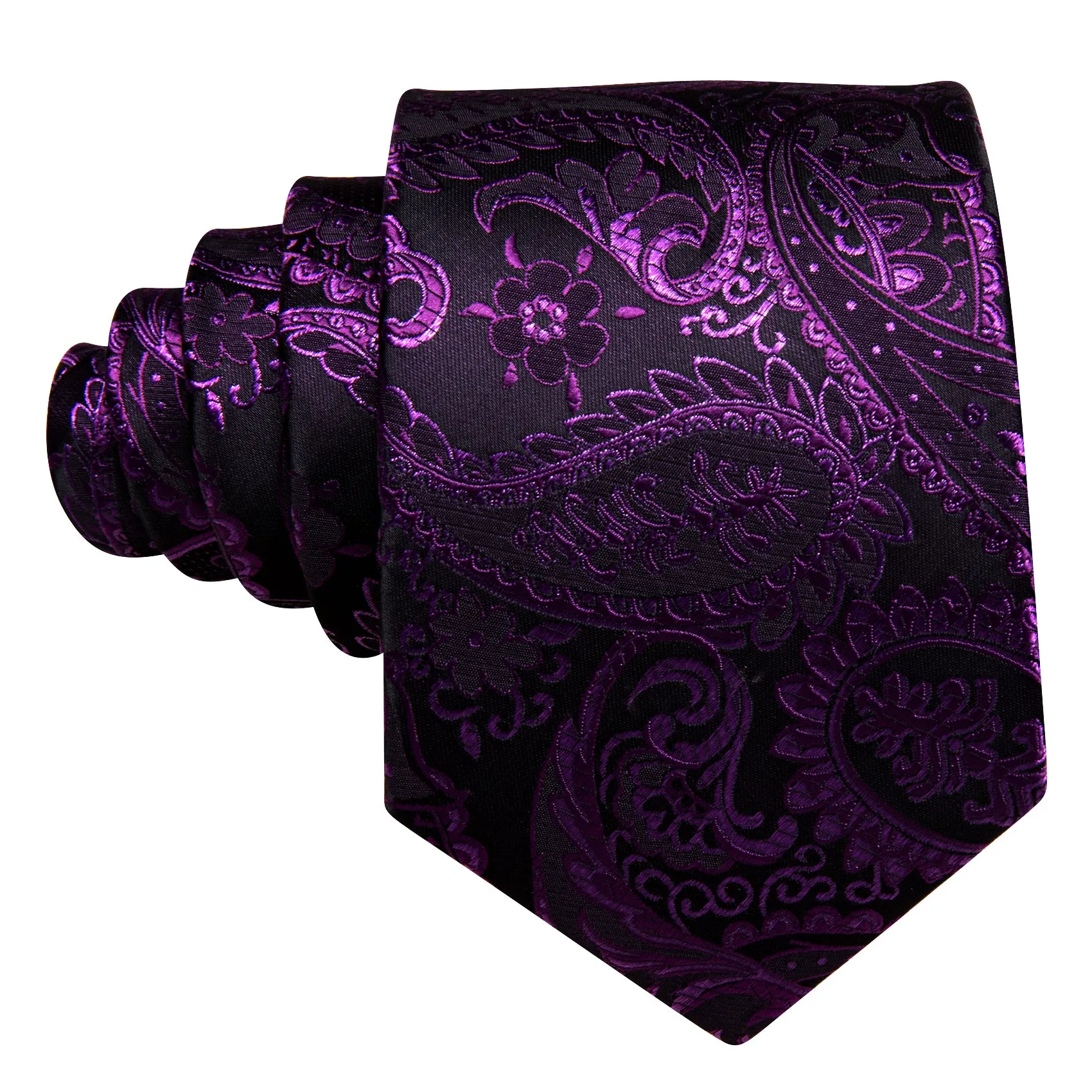Barry Wang Mens Purple Tie Paisley Silk Tie Handkerchief Cufflinks Set sold by Barrywang product image thumbnail 3