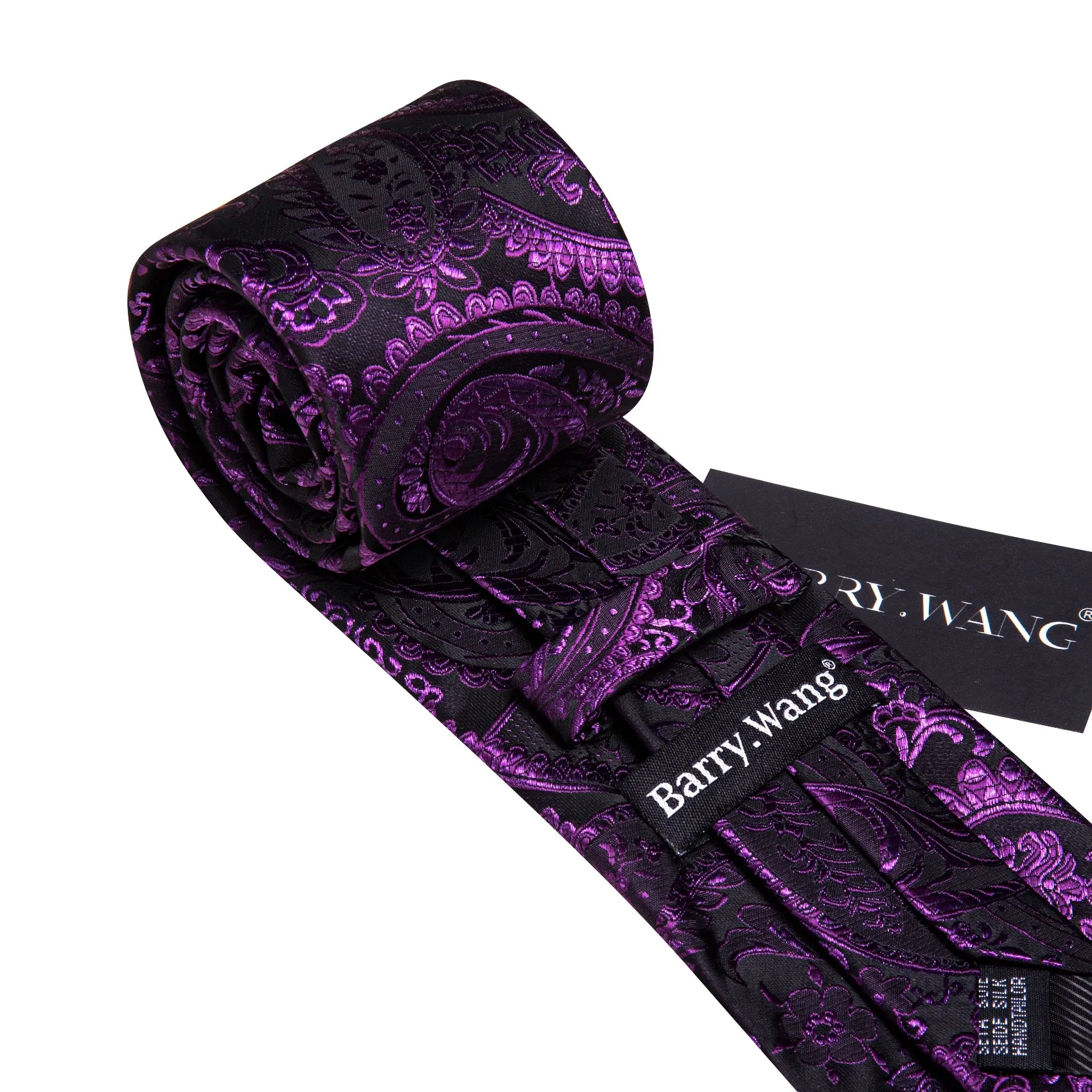 Barry Wang Mens Purple Tie Paisley Silk Tie Handkerchief Cufflinks Set sold by Barrywang product image thumbnail 5