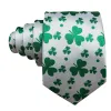 Barry. Wang White Green Clover Silk Tie Handkerchief Cufflinks Set sold by Barrywang