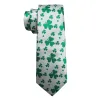 Barry. Wang White Green Clover Silk Tie Handkerchief Cufflinks Set sold by Barrywang