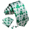 Barry. Wang White Green Clover Silk Tie Handkerchief Cufflinks Set sold by Barrywang